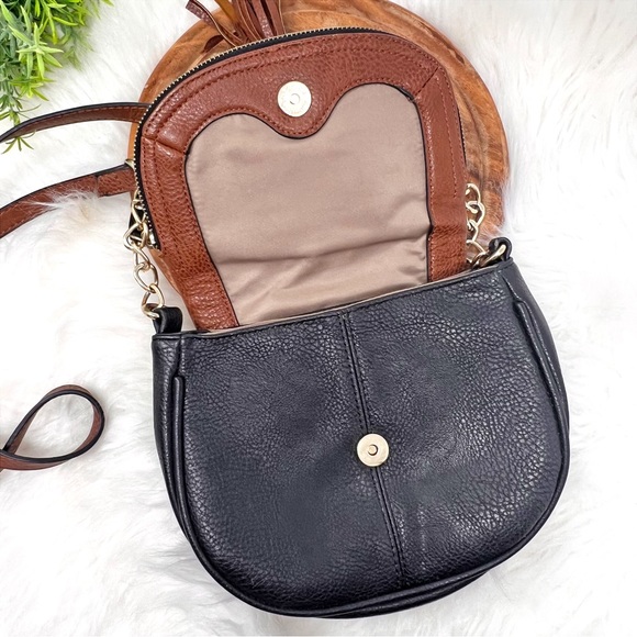 Mix. No.6 Black and Brown faux leather Multi Zip Crossbody Bag with Tassel. - Picture 6 of 11